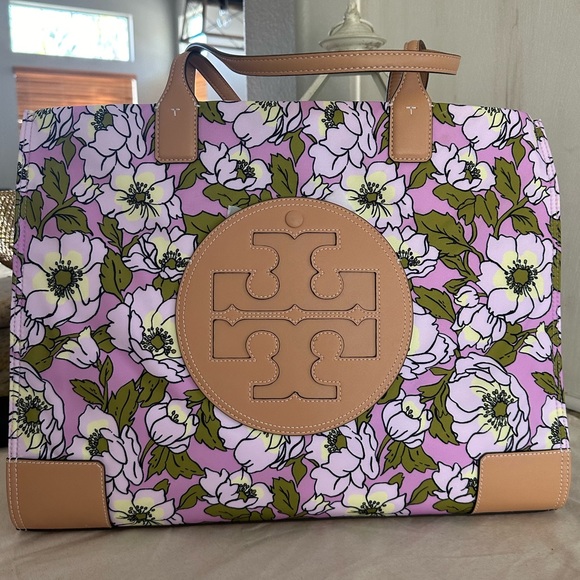 New Tory Burch 💕 ELLA NYLON FLORAL TOTE ASTER PINK FLOWER - Picture 11 of 13